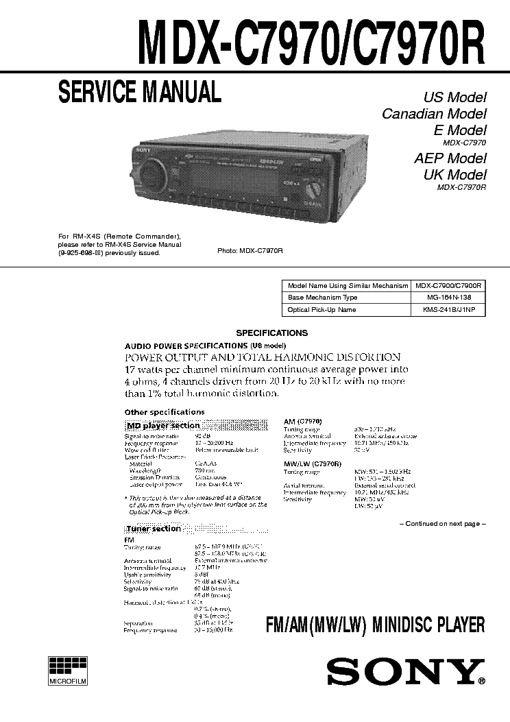 SONY MDX C7970 C7970R SM service manual