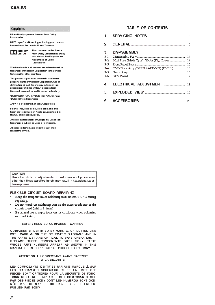 SONY XAV-65 VER.1.2 service manual (2nd page)
