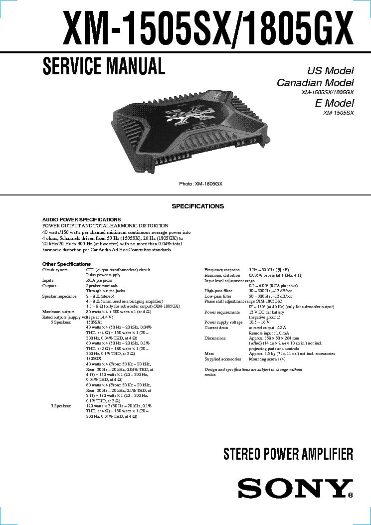 SONY XM-1505SX 1805GX SM service manual