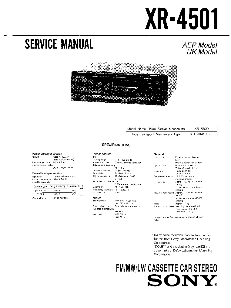 SONY XR-4501 service manual