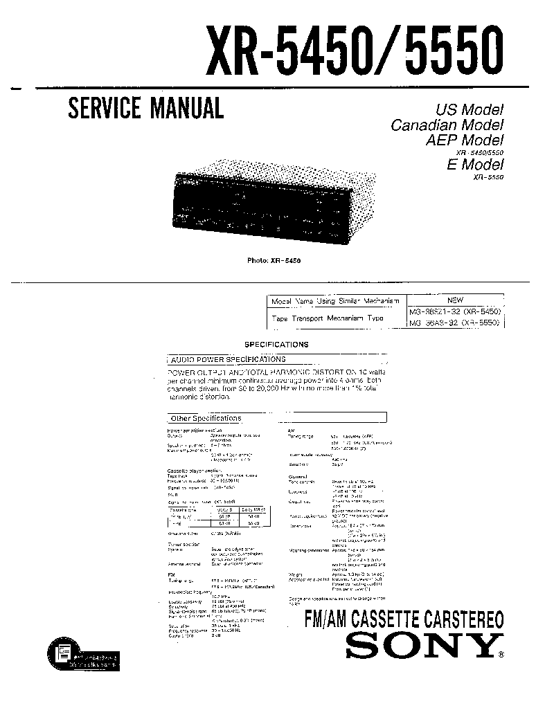 SONY XR-5450 XR-5550 SM FULL service manual