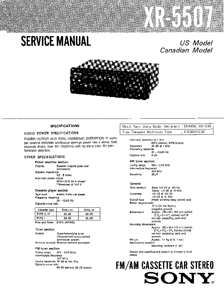 SONY XR-5507 SM service manual