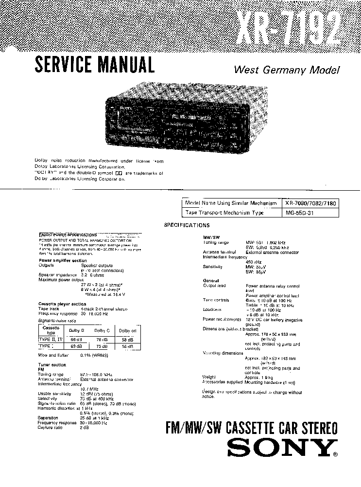 SONY XR-7192 service manual (1st page)