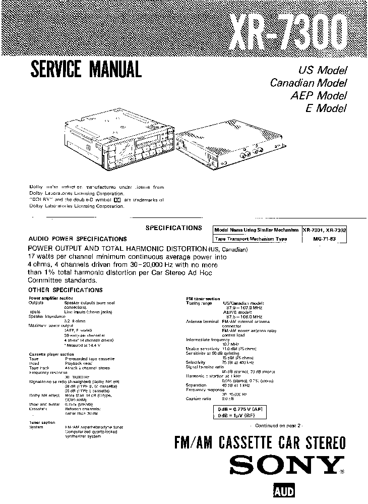 SONY XR-7300 service manual (1st page)
