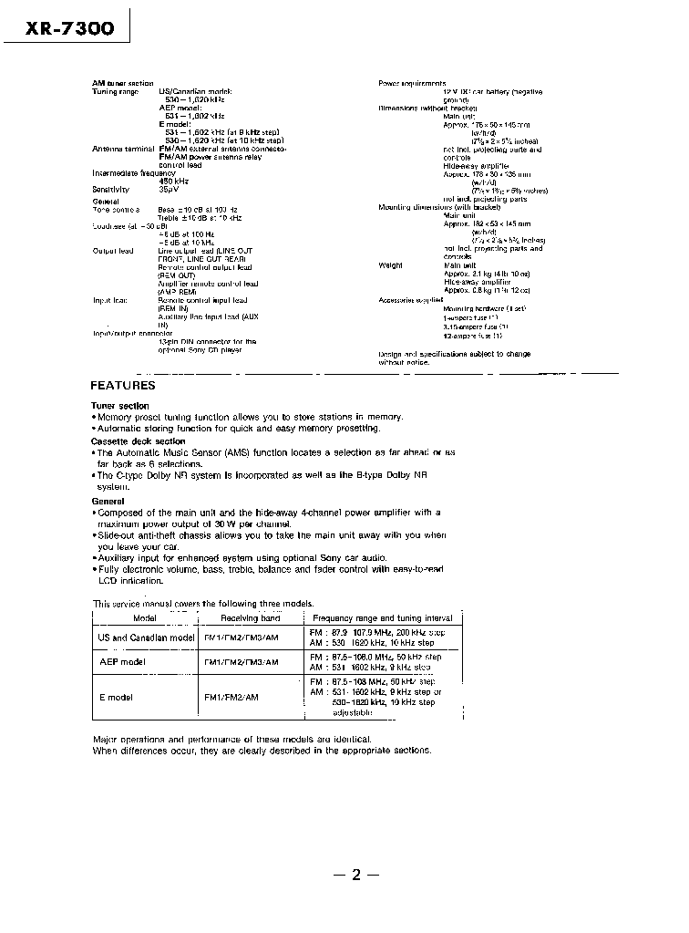 SONY XR-7300 service manual (2nd page)