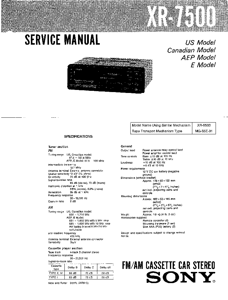 SONY XR-7500 service manual