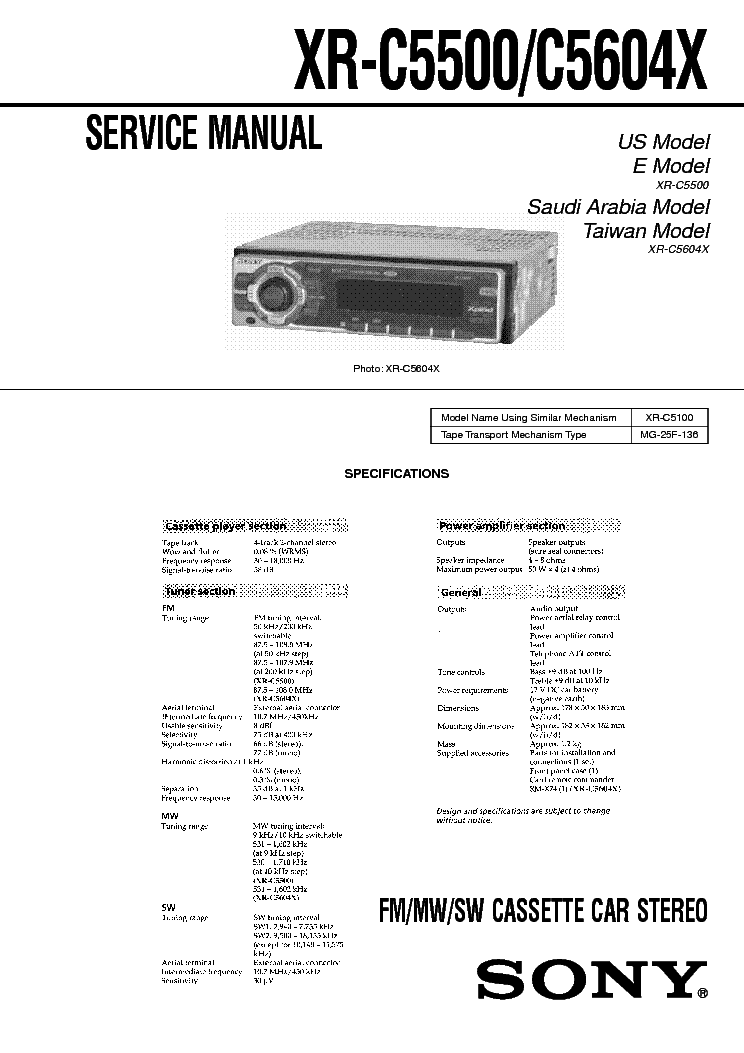 SONY XR-C5500 XR-C5604X SM service manual
