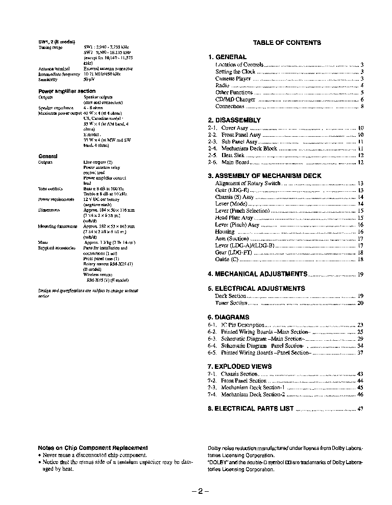 SONY XR-C550 SM service manual (2nd page)