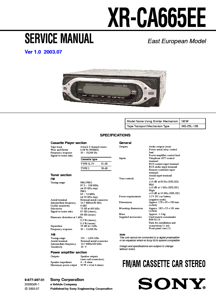 SONY XR-CA665EE service manual (1st page)