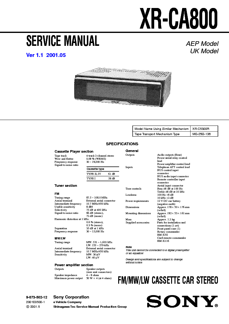SONY XR-CA800 VER1.1 service manual (1st page)