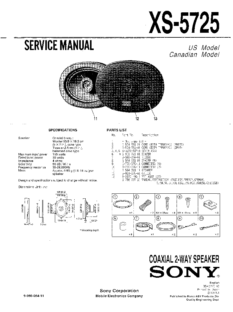 SONY XS-5725 COAXIAL 2-WAY SPEAKER service manual (1st page)