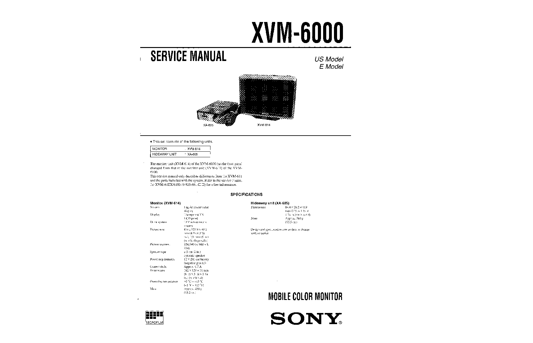 SONY XVM-6000 service manual (1st page)