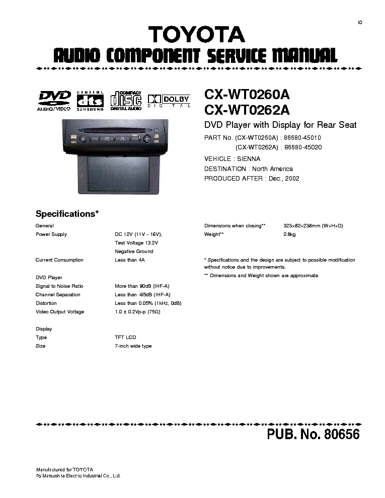 TOYOTA CX-WT0260A service manual