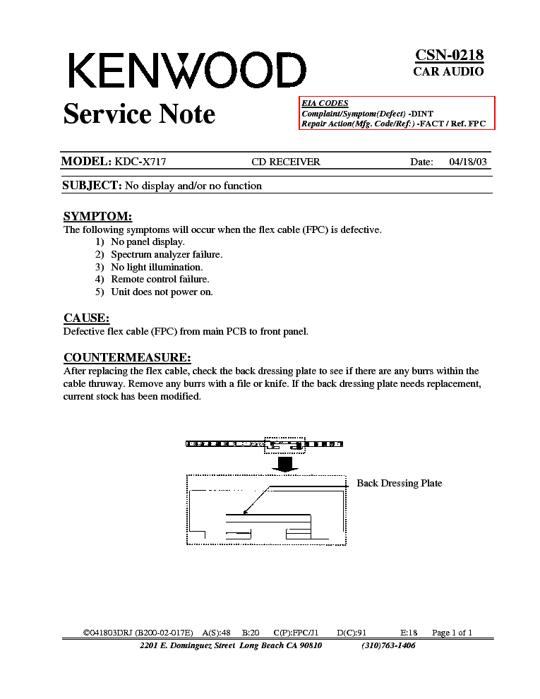 KENWOOD KDC-X717 CSN-0218 INFO service manual