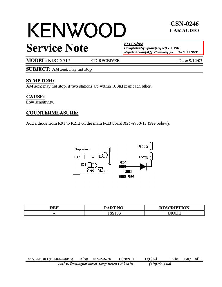 KENWOOD KDC-X717 CSN-0246 INFO service manual