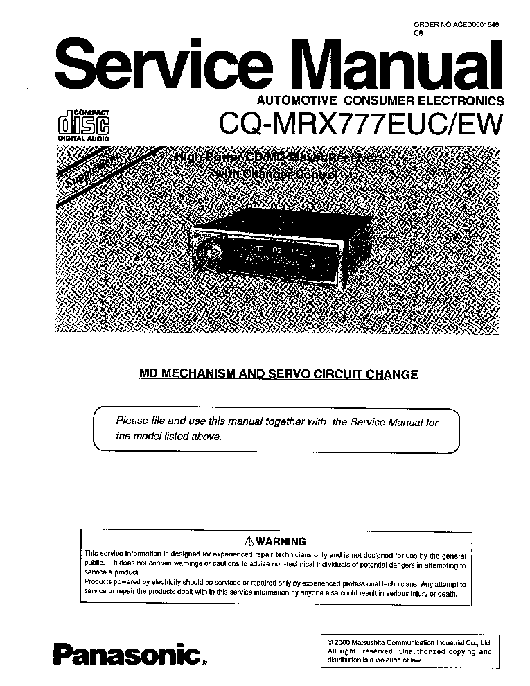 PANASONIC CQ-MRX777EUC SUPPLEMENT service manual