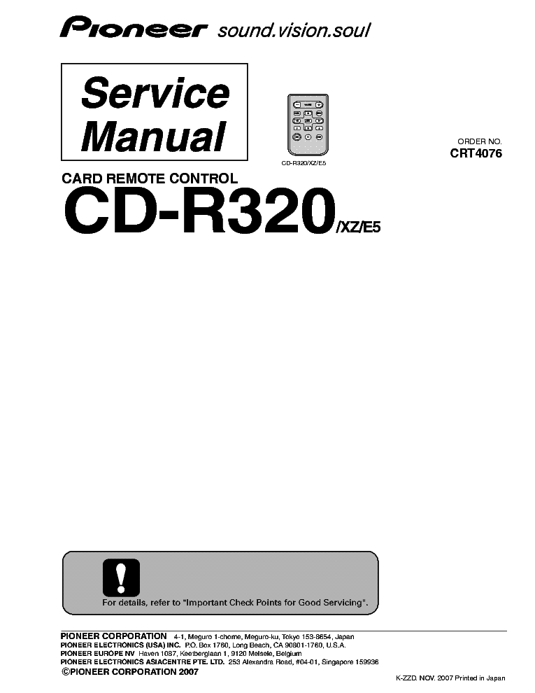 PIONEER CD-R320 CRT4076 AUDIO CAR Service Manual download, schematics,  eeprom, repair info for electronics experts