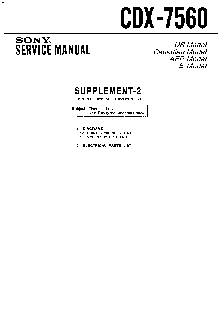 SONY CDX7560 SUPPLEMENT2 Service Manual download, schematics, eeprom