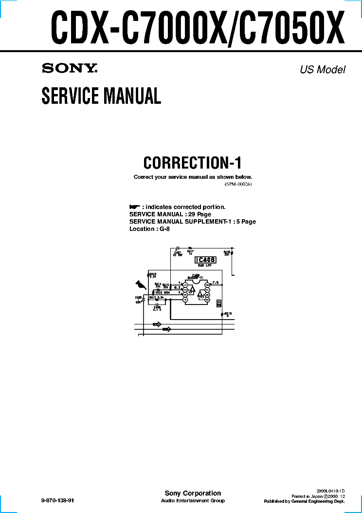 SONY CDXC7000X C7050X CORRECTION1 Service Manual download, schematics