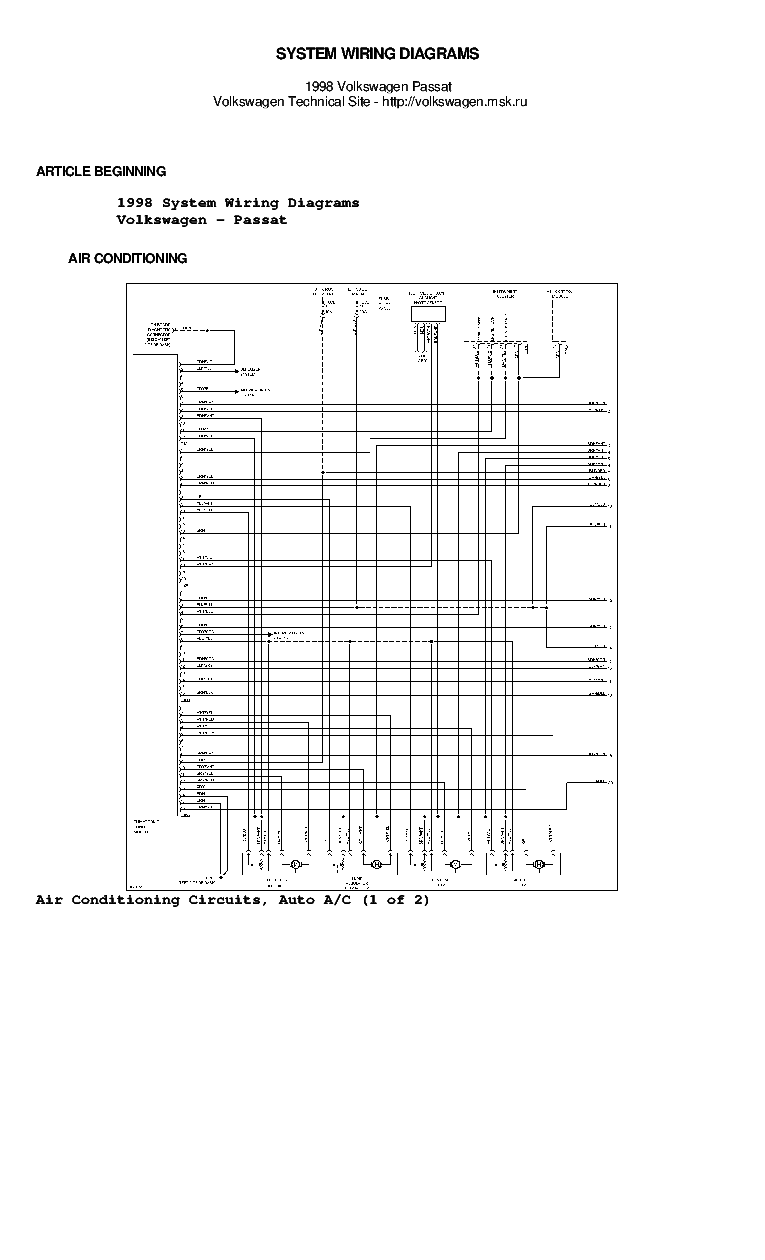 VOLKSWAGEN PASSAT B5 1998 1800CCM 1900CCM TURBO 2800CCM SYSTEM WIRING DIAGRAMS service manual