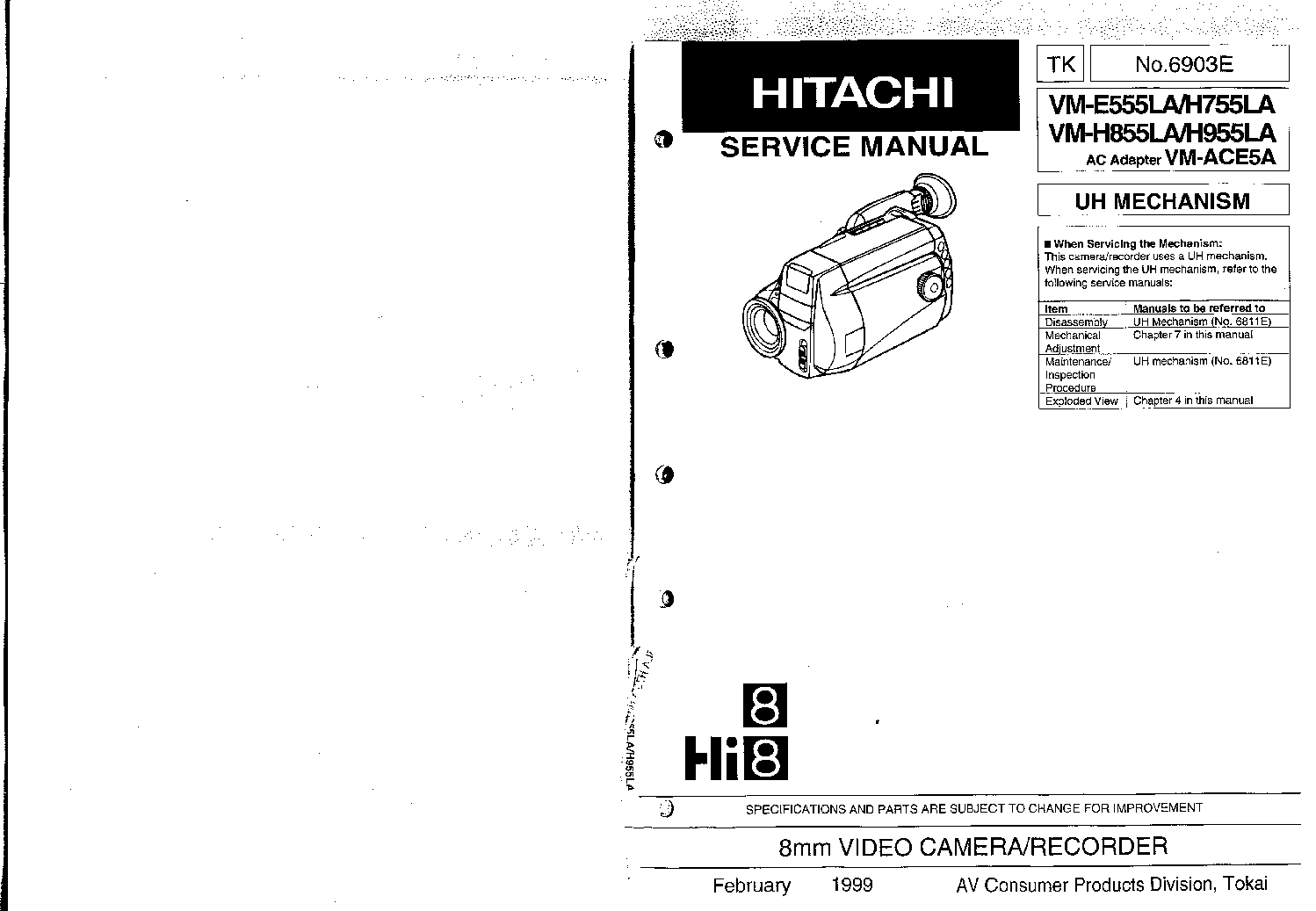 HITACHI VM-E555LA H755LA H855LA H955LA ACE5A SM service manual (1st page)