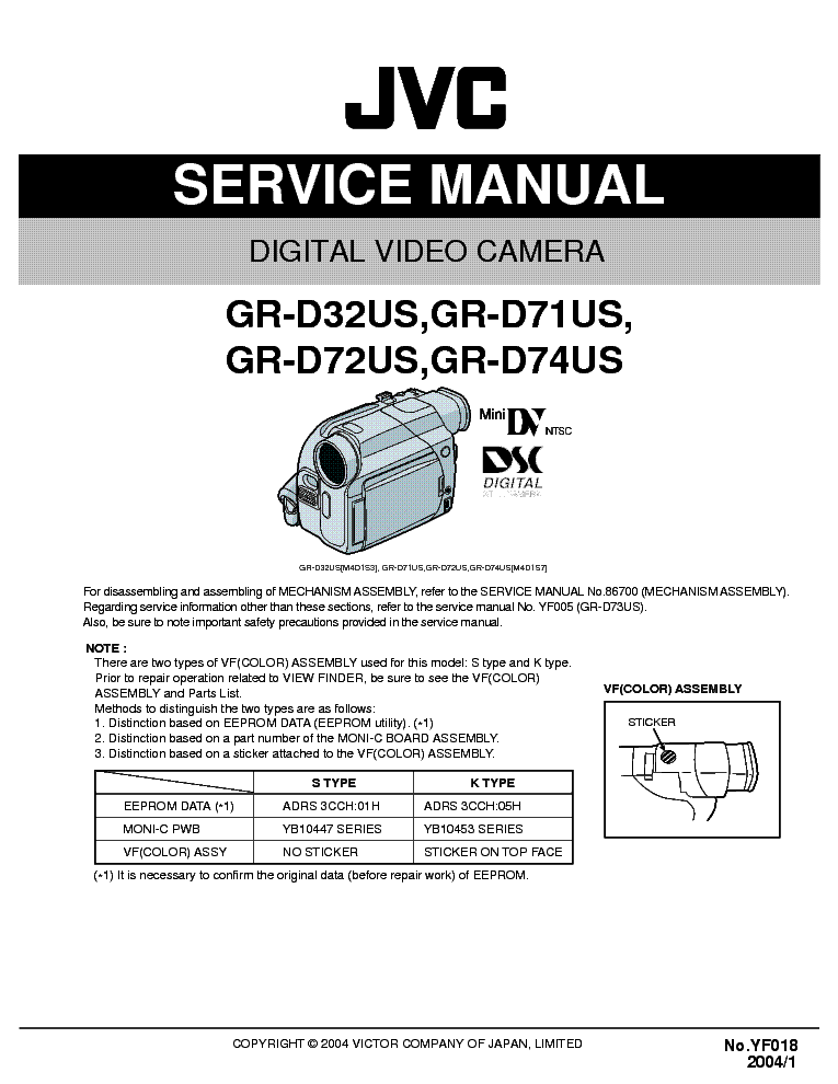 JVC GR-D32US GR-D71US GR-D72US GR-D74US SM service manual