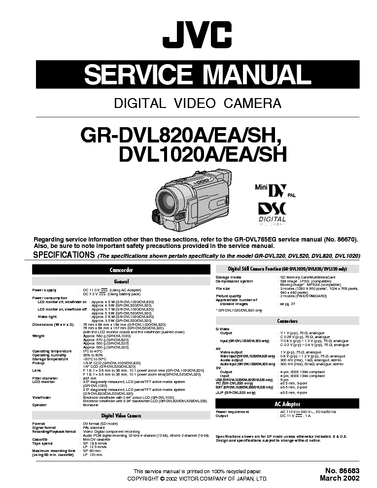 JVC GR-DVL820 DVL1020 A-EA-SH SM service manual