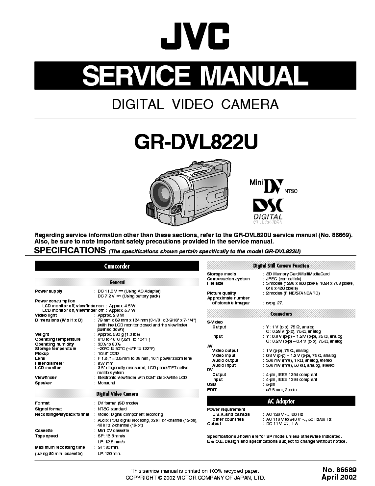 JVC GR-DVL822U SM service manual