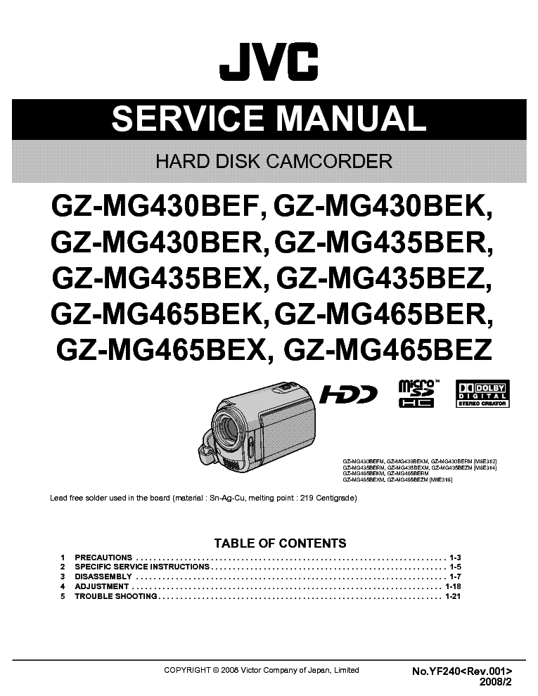 JVC GZ-MG430 GZ-MG435 GZ-MG465 BEF BEK BER BEX BEZ SM service manual