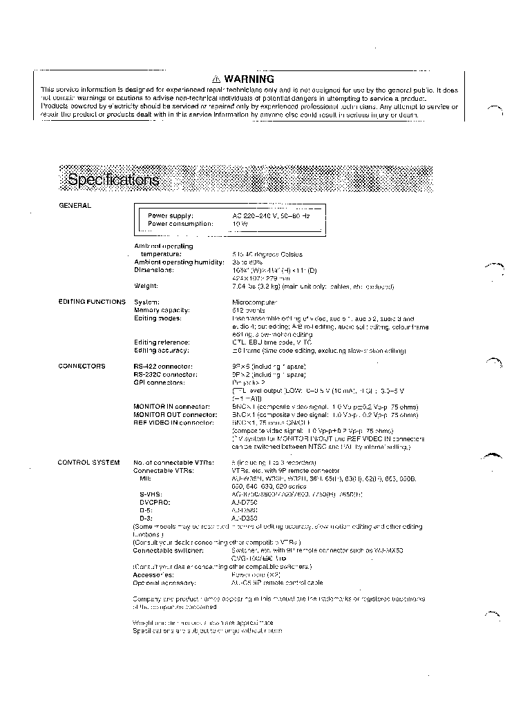 PANASONIC AG-A850E Service Manual download, schematics, eeprom, repair ...