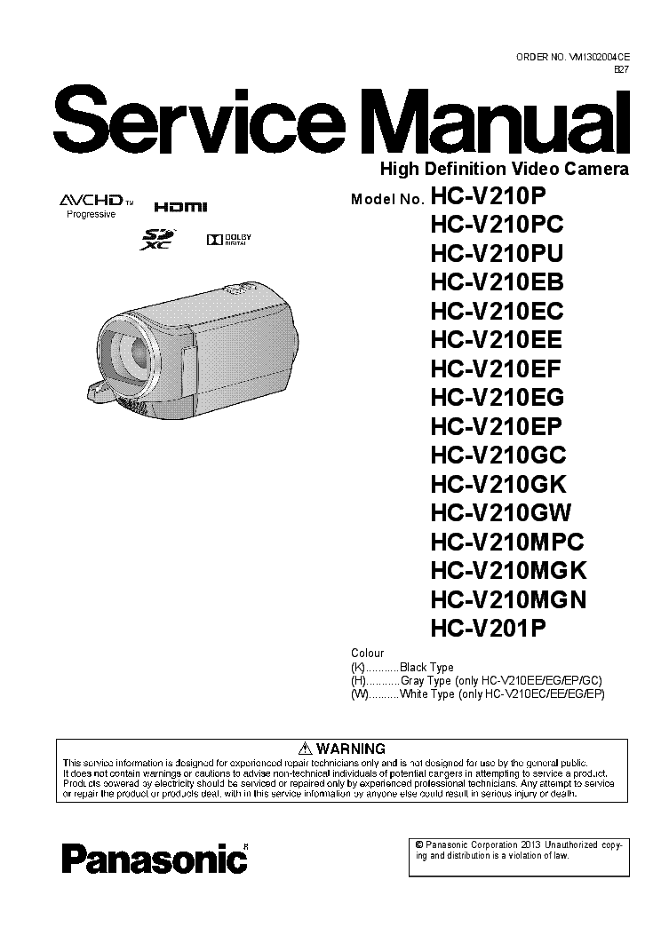PANASONIC HC-V210P PC PU EB EC EE GC GK MPC HC-V201P SM service manual