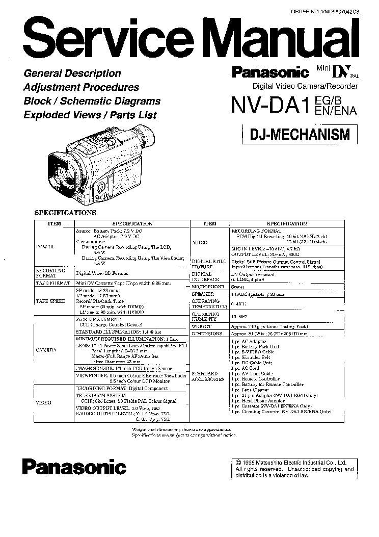 Инструкция panasonic nv da1eg