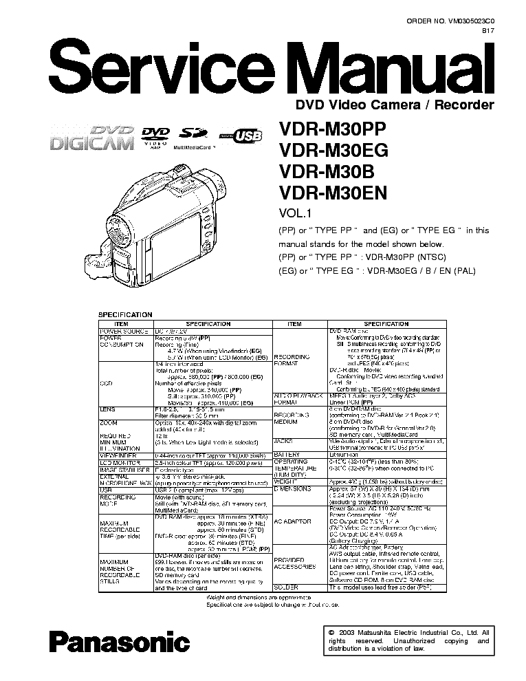 PANASONIC VDR-M30EG service manual