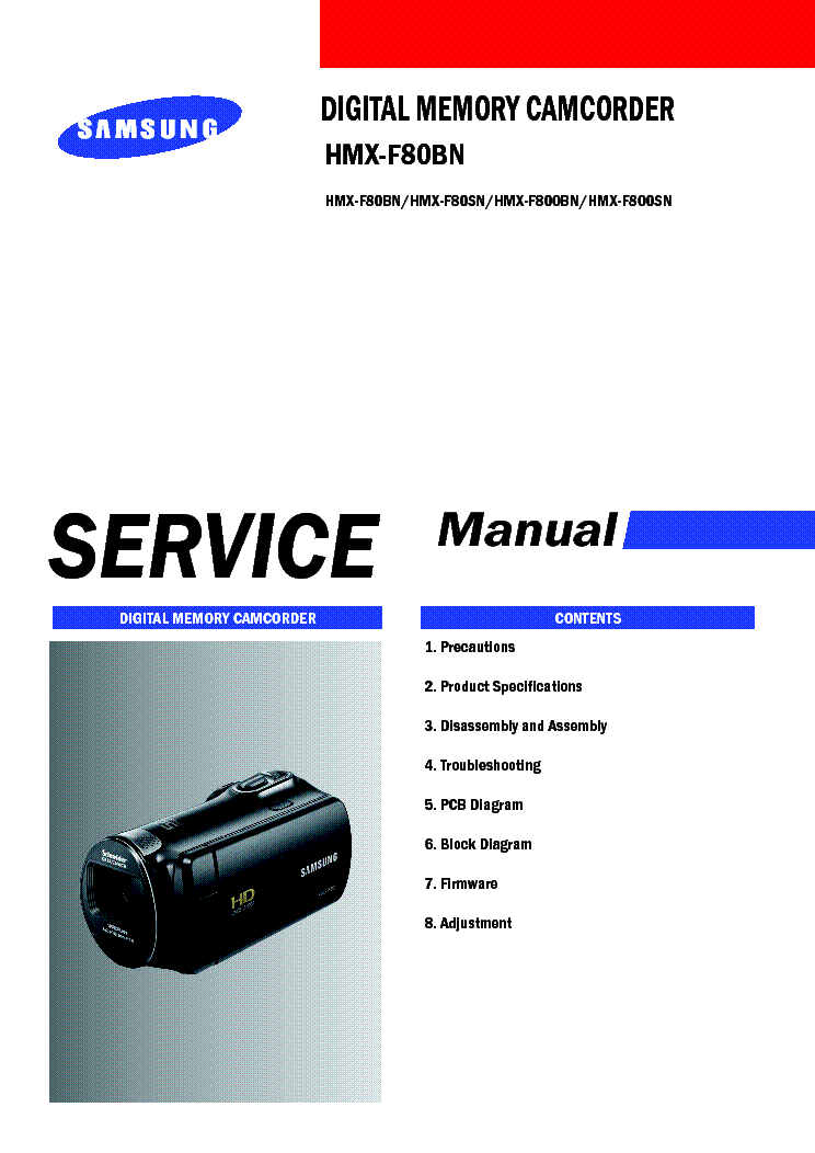 SAMSUNG HMX-F80BN F80SN F800BN F800SN service manual