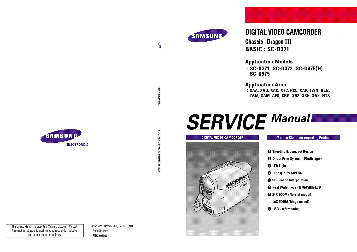 SAMSUNG SC-D371 SC-D372 SC-D375 SC-D975 CHASSIS DRAGON-III service manual