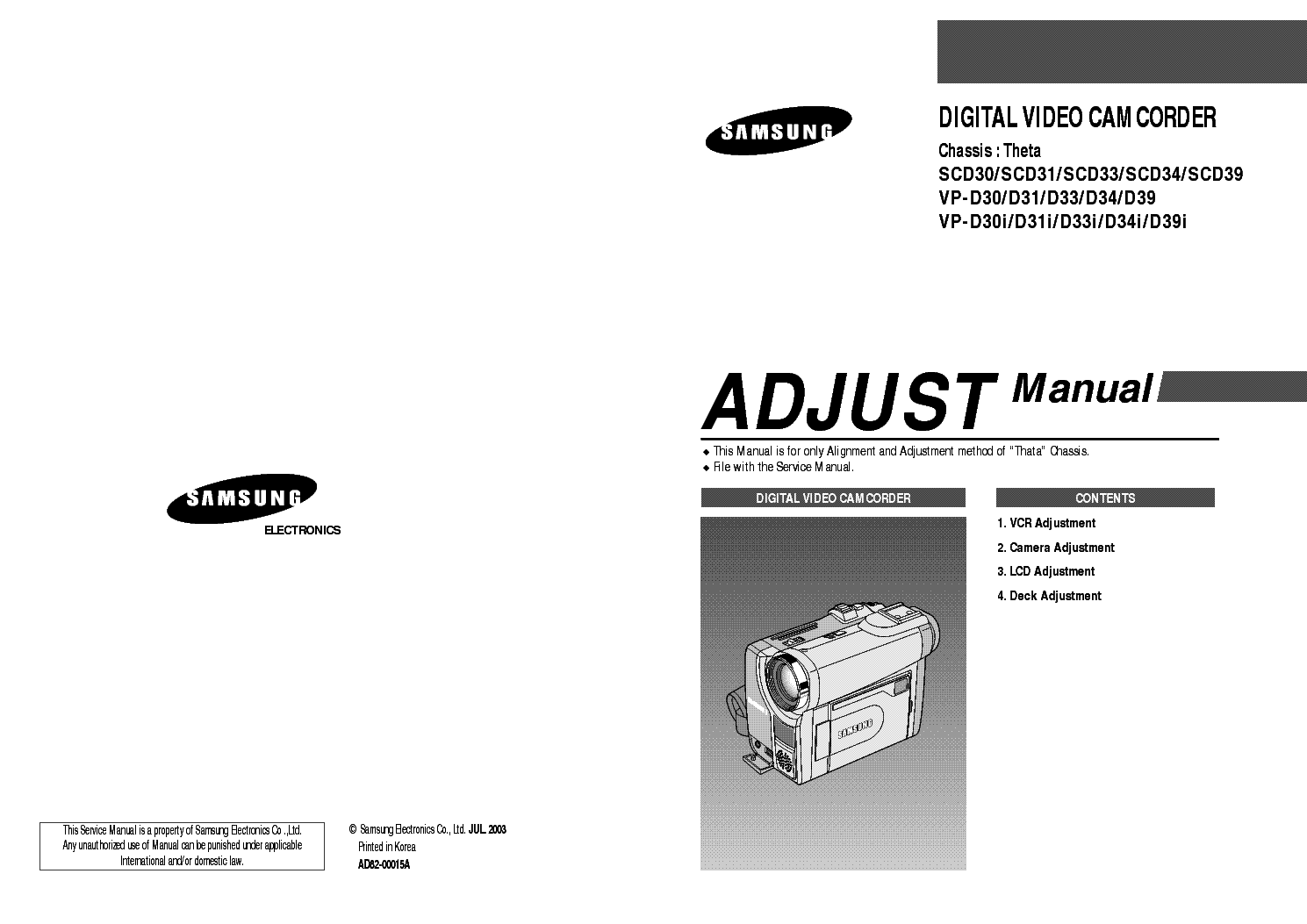 SAMSUNG SCD30 31 33 34 39 VP-D30 31 33 34 39 I CHASSIS THETA service manual