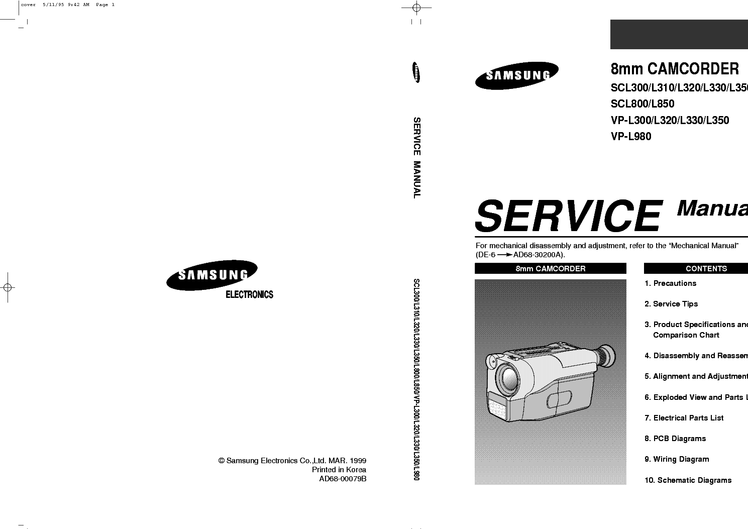 SAMSUNG SCL300 L310 320 330 350 800 850 VP-L300 L980 SM service manual