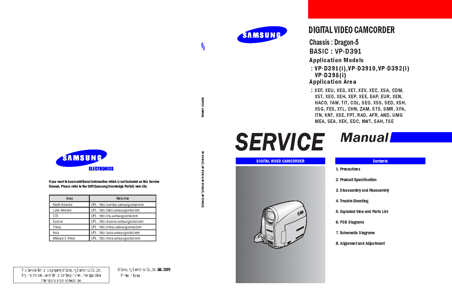 SAMSUNG VP-D391 VP-D3910 VP-D392 VP-D395 CHASSIS DRAGON-5 CAMCORDER SM service manual