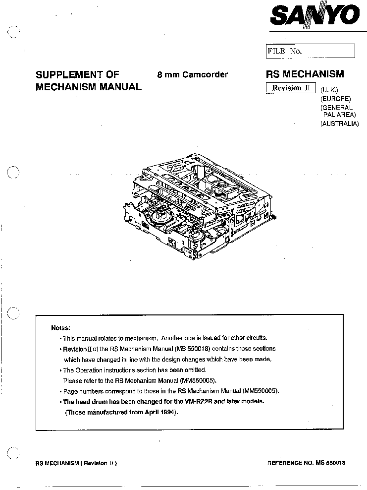 SANYO 8MM RS MECHANISM II SMM service manual