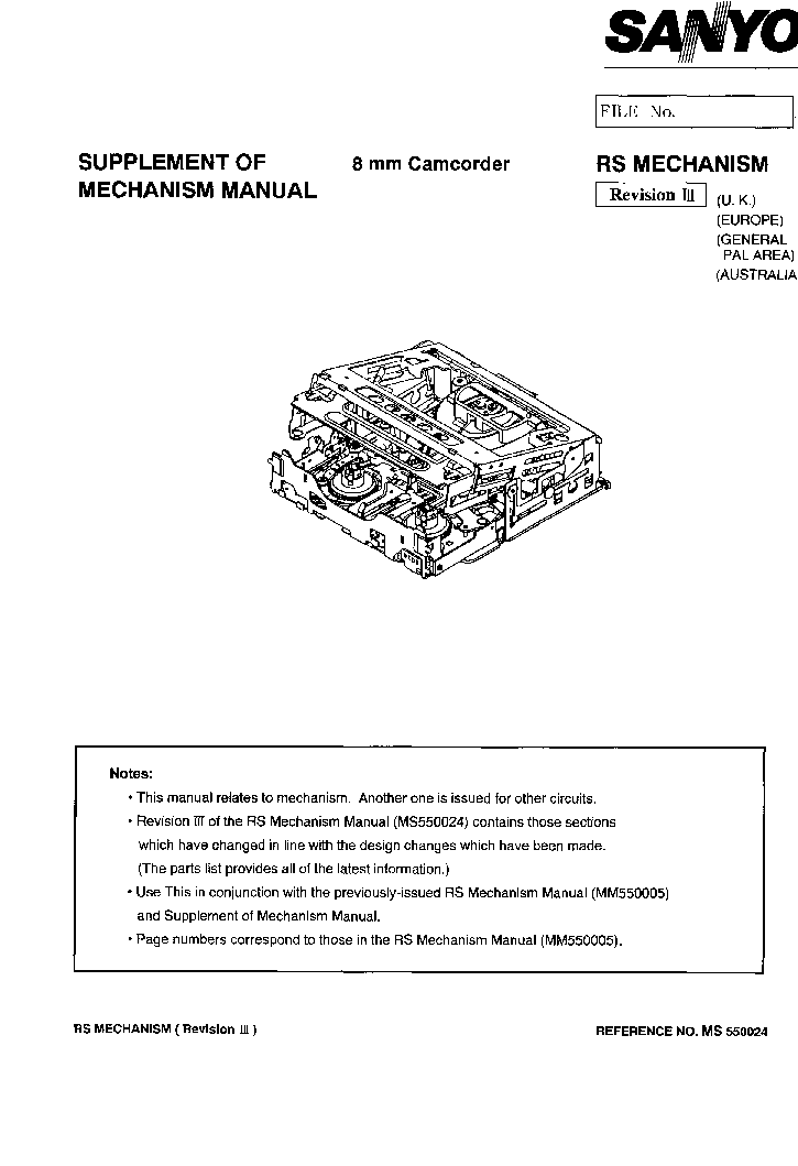 SANYO 8MM RS MECHANISM III SMM service manual