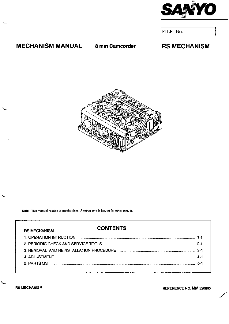 SANYO 8MM RS MECHANISM SMM service manual