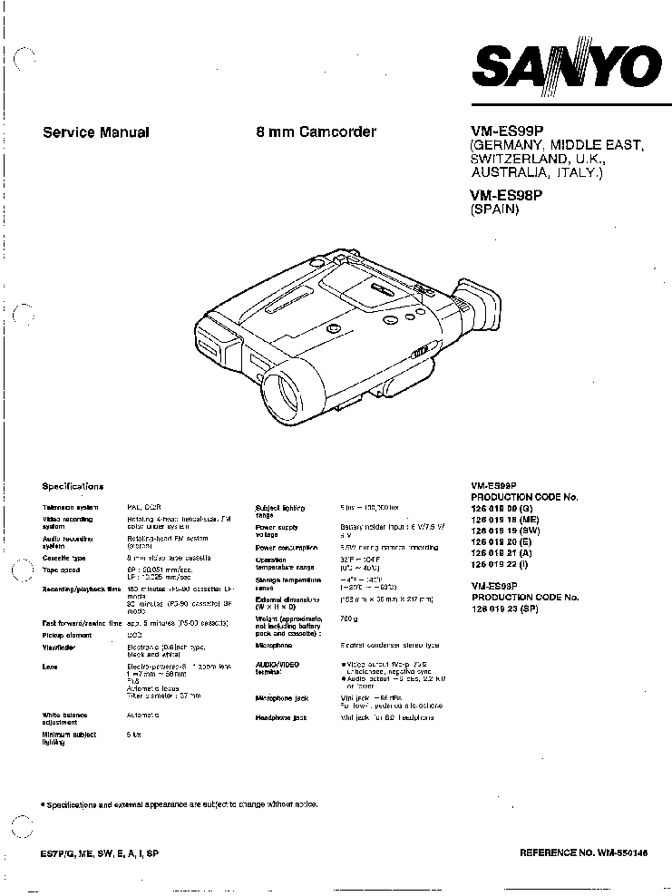 SANYO VM-ES99P VM-98P CAMCORDER SM service manual