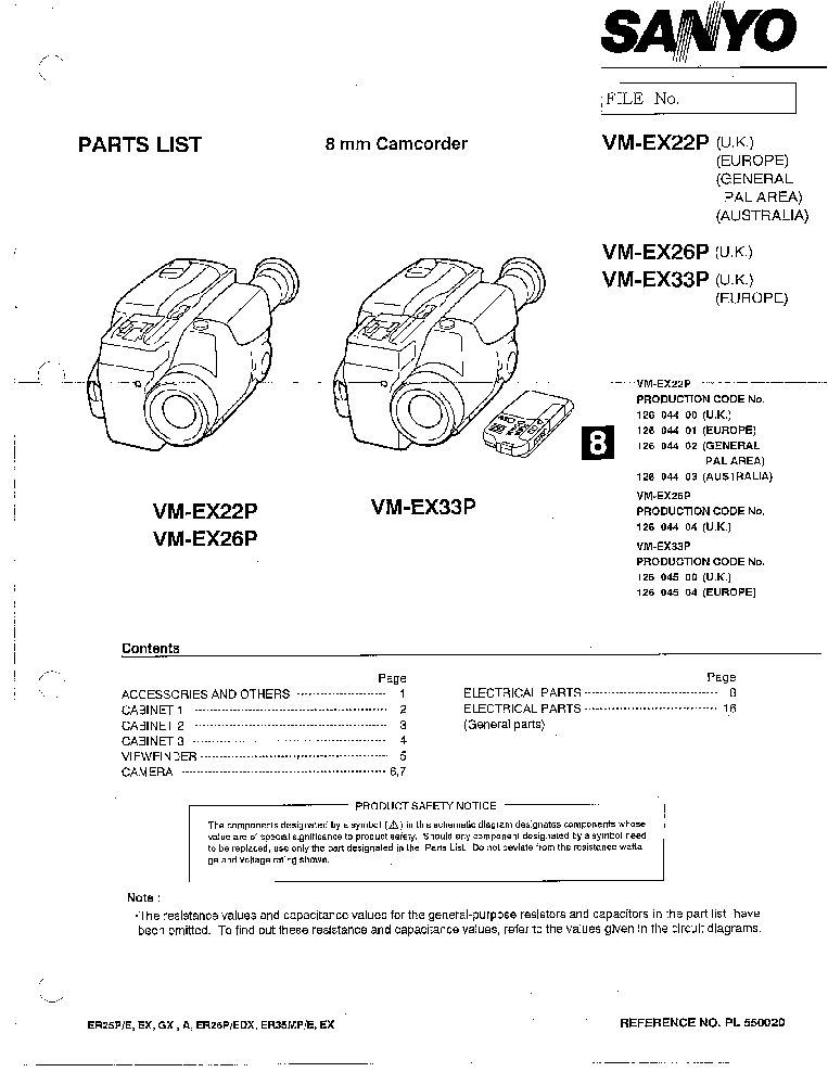 SANYO VM-EX22P VM-26P VM-33P CAMCORDER SM service manual