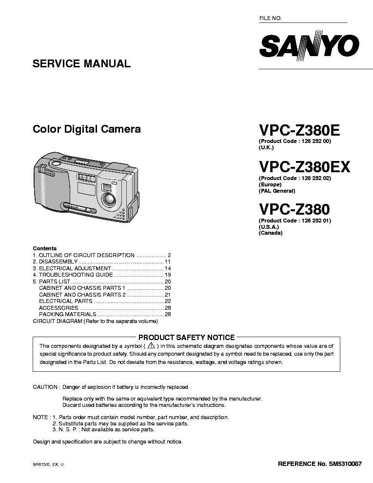 SANYO VPC-Z380 SM5310087-00 11 DIGITAL CAMERA service manual