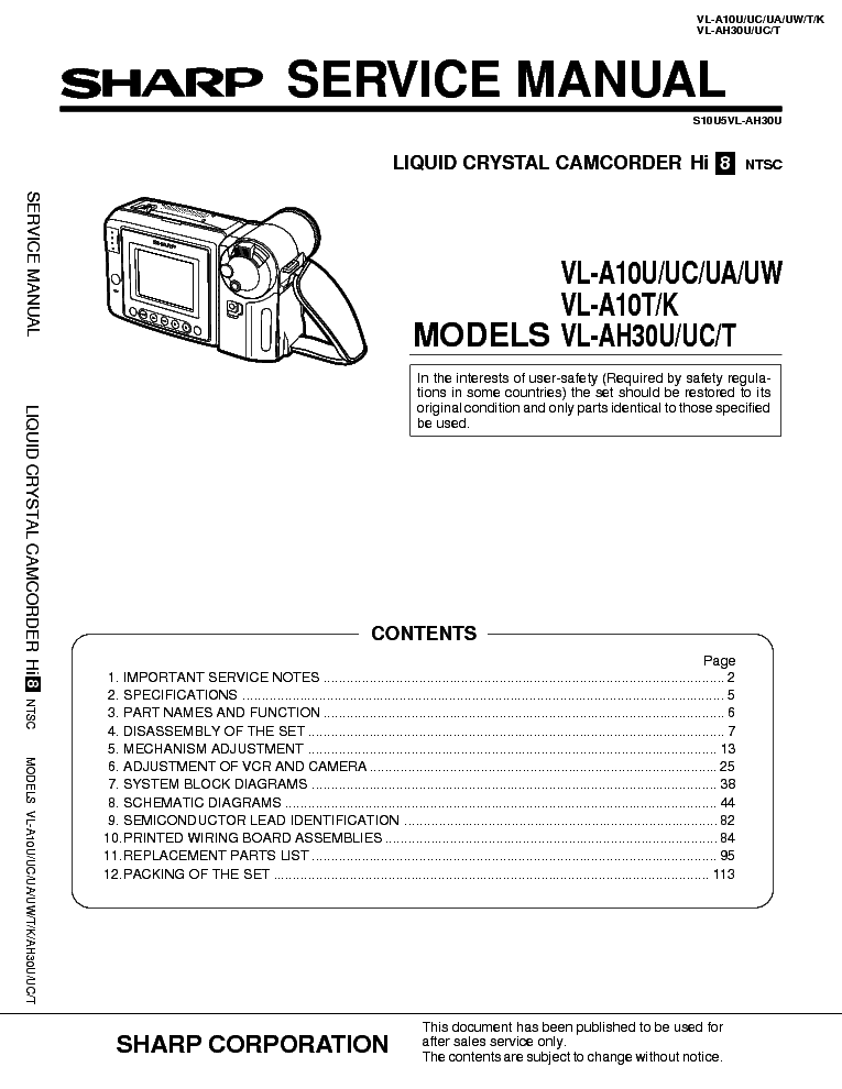 SHARP VL-A10 VL-AH30 service manual (1st page)