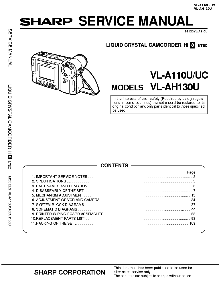 SHARP VL-A110U-UC AH130U SM service manual (1st page)