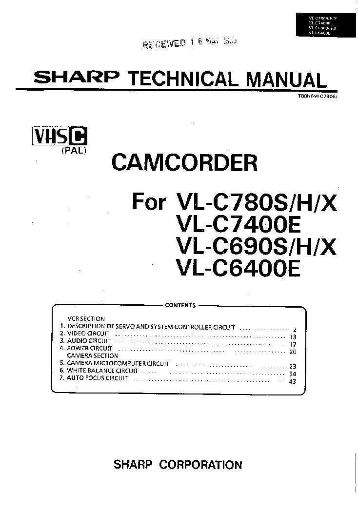 SHARP VL-C690 VL-C780 VL-C6400 VL-C7400 SM service manual (1st page)