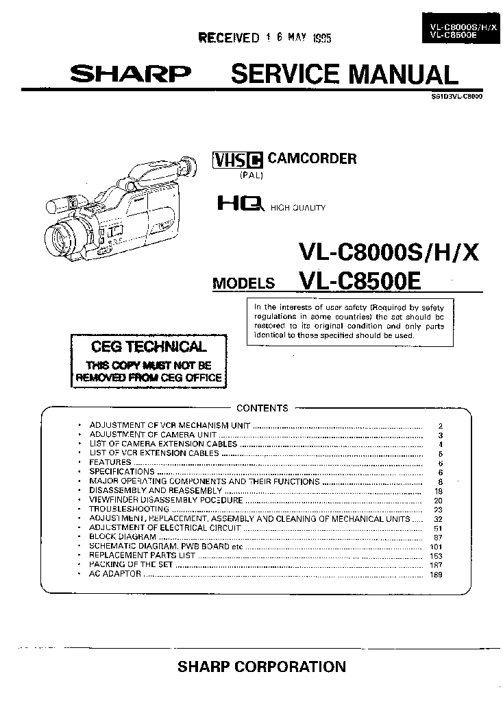 SHARP VL-C8000 VL-C8500 SM service manual (1st page)