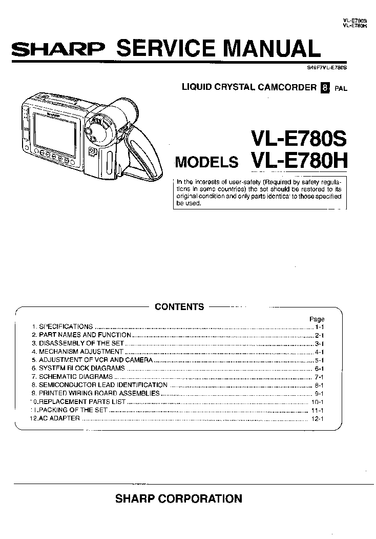 SHARP VL-E780 SM service manual (1st page)