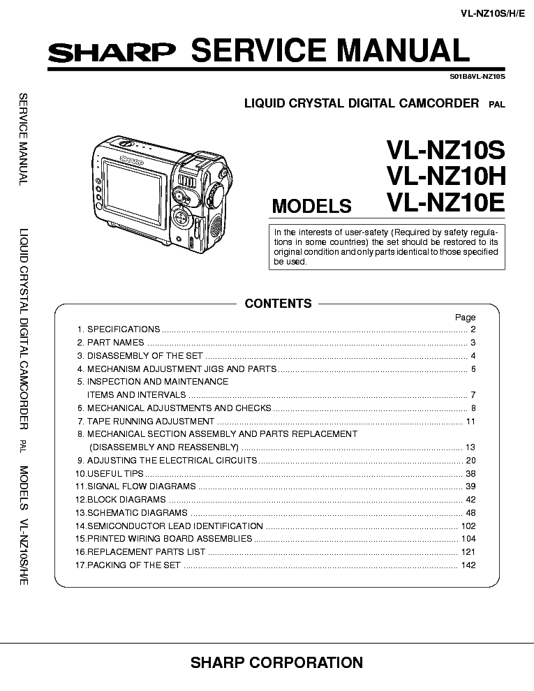 SHARP VL-NZ10S H E SM service manual (1st page)